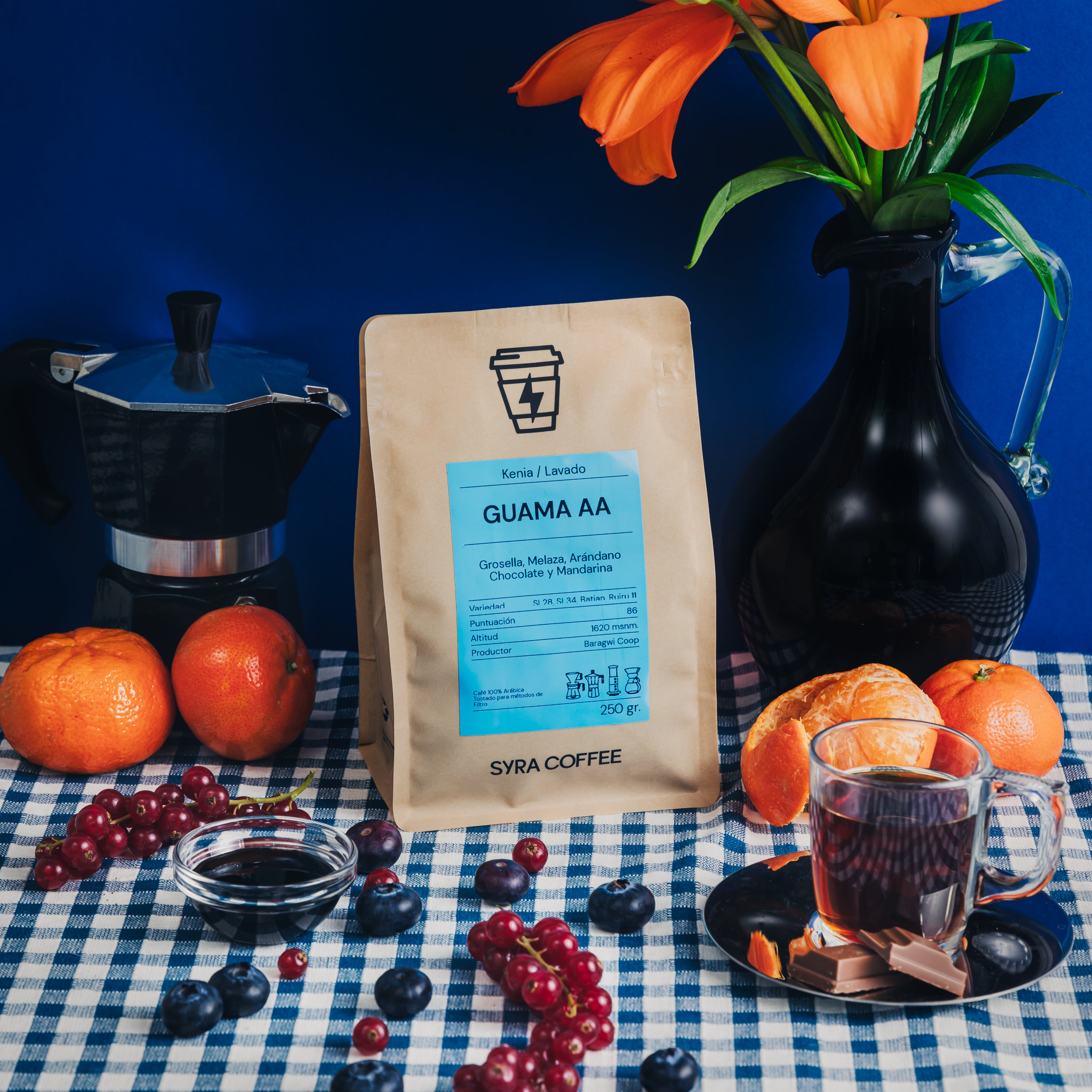 Guama AA: café de Kenia lavado con notas a grosella, arándano y mandarina